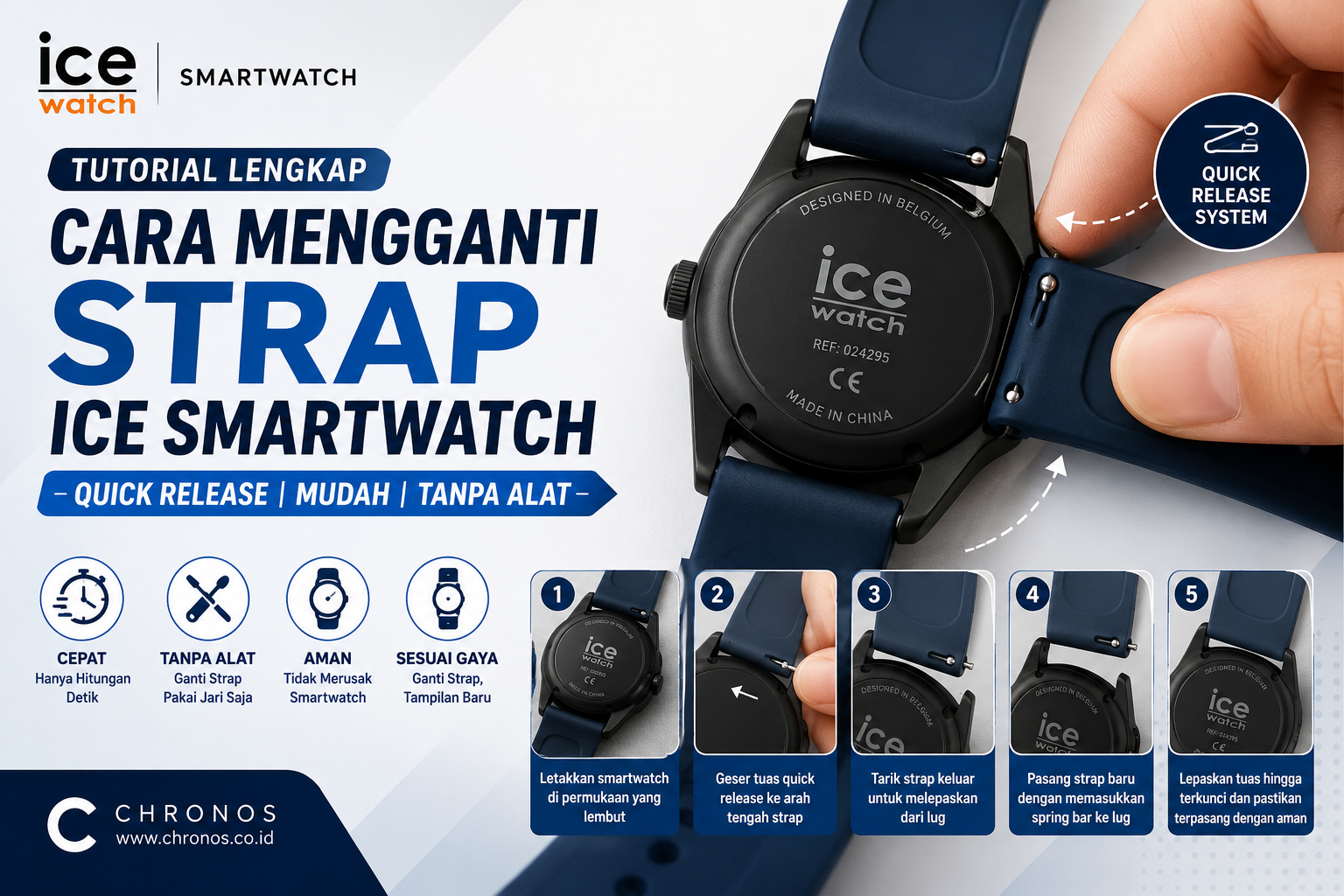 cara mengganti strap quick release smartwatch